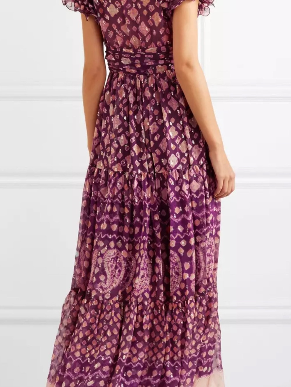 Ulla Johnson Maxi Floral Tiered Ruffle-Sleeve Dress in Plum and Blush - Picture 2 of 8